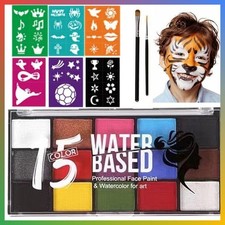 Kids Face Paint Kit 15 Colors Water Based Makeup Stencils Brushes Halloween Body
