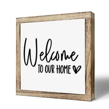 Welcome Sign, Wooden Box Signs for Home Decor, Freestanding Welcome Decor Sig...