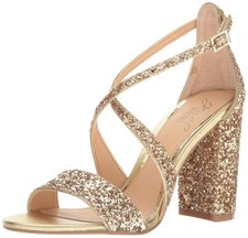 Jewel Badgley Mischka Cook Metallic Glitter Evening Shoe 7.5 Gold