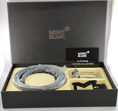 Montblanc Special Edition Black Color Men Leather Belt With (2 Buckles & Box)