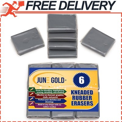 Gray Kneaded Rubber Erasers, 6 Pack - Blend, Shade, Smooth, Correct  Brighten
