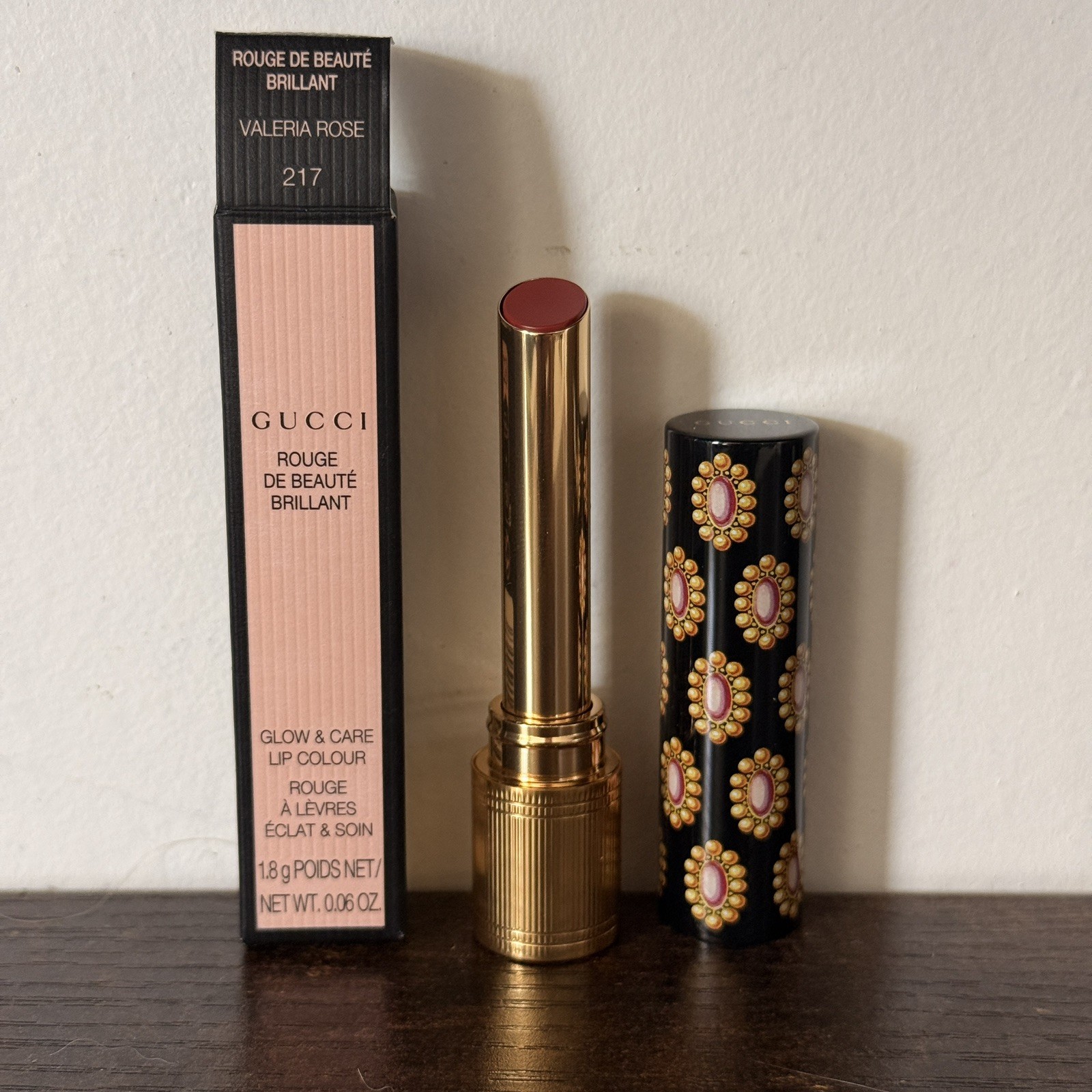 Gucci Rouge de Beaute Brillant Lipstick 217 Valeria Rose High Shine 0.06 oz New