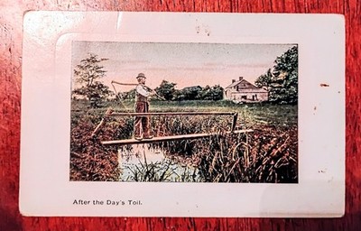 After a Hard Day's Work Farmer Art QUEEN JUNCTION Butler County PA 1910 Postcard