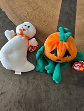 2 TY Beanie Babies HALLOWEEN LOT 1998 PUMKIN pumpkin 1995 SPOOKY Ghost
