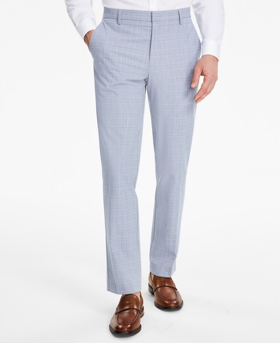 Tommy Hilfiger Mens Modern fit Dress Pants 40 / 32 Light Blue Plaid Stretch