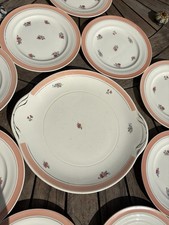 Anjou Lot assiettes demi-porcelaine décor floral fleurs bord rose