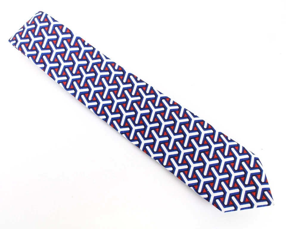 SUITSUPPLY Men's Blue Printed Tie 148x8cm Formal Pointed Linen Cotton Mix Slim * - Image 2 of 4