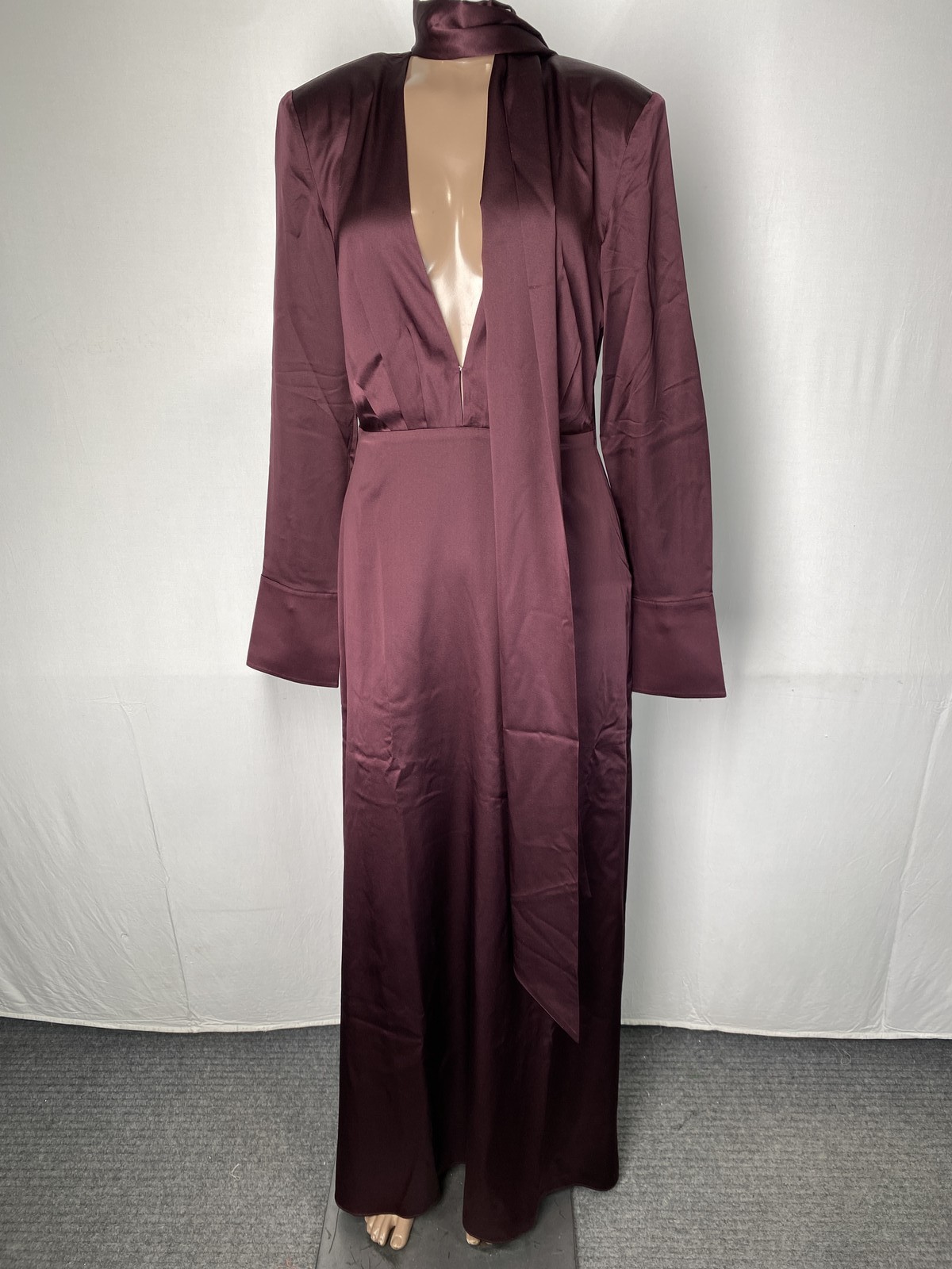 SRG Womens Maxi Dress Cabernet Purple Size S Irina Plunge V-Neck Long Sleeve