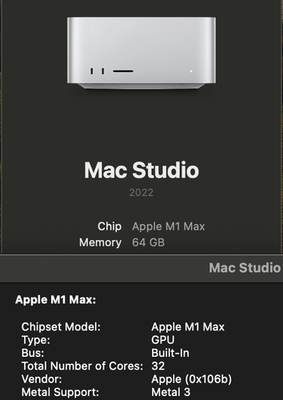 Apple Mac Studio M1 Max 10-Core CPU, 32-Core GPU, 64GB RAM, 1TB