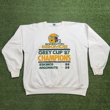 Vintage Edmonton Eskimos Sweater Sweatshirt CFL 80s 1987 Size XL Grey Cup