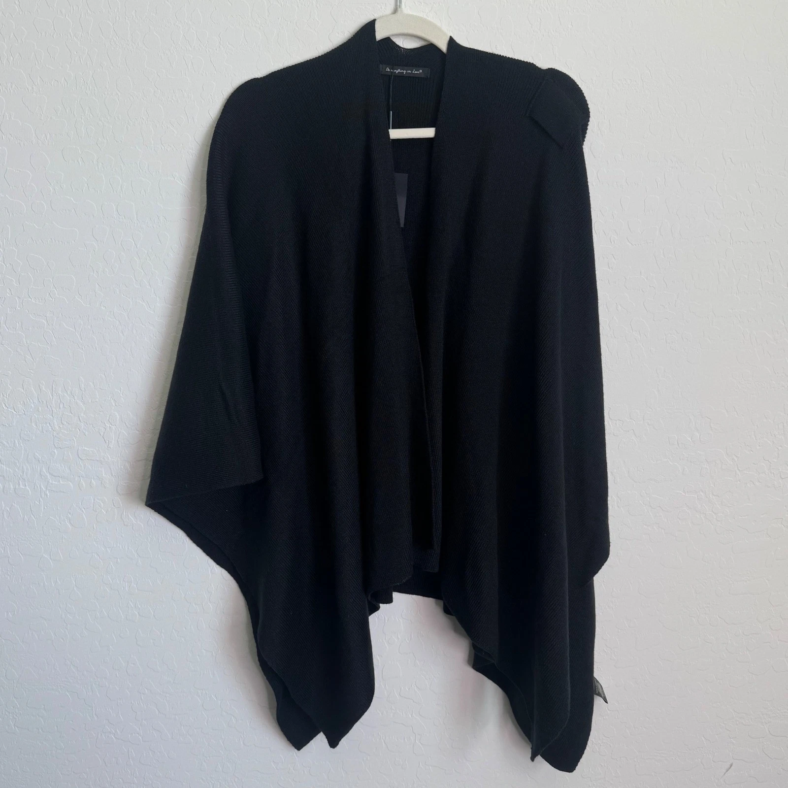 NWT Anthropologie Do Everything In Love Black Ribbed Knit Poncho OS Open Wrap