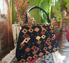 Vintage 1960s Carpet Top Handle Purse Floral Carpet Purse Grannycore