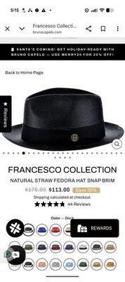 Bruno Capelo Har Francesco Collection Fedora Hat Black Men's Size Medium