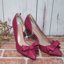 Betsey Johnson Pink Fuchsia Glitter Bow Holiday Festive High Heels Women's 9 NWT