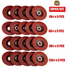 20PCS FLAP GRINDING SANDING DISCS 115MM 4.5" 40 60 80 120 GRIT ANGLE WHEEL UK