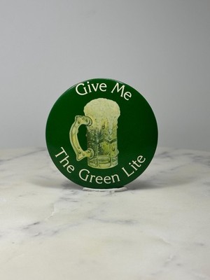 Green Beer Button Pin: Glossy Shamrock Theme - St Patricks Accessory