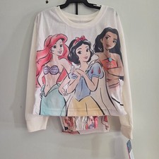 Disney Girls Princess Long Sleeve Pajama Set Sz S 6/6x Snow White Ariel Moana