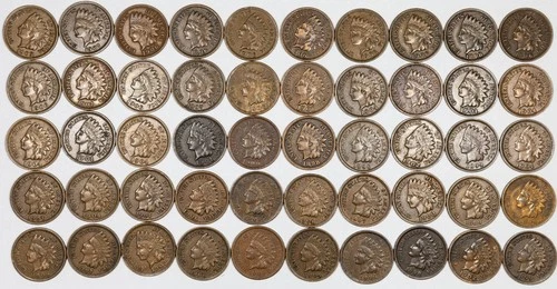 1896-1909 Indian Head Penny Roll of 50 Coins ALL EXTREMELY FINE (XF)