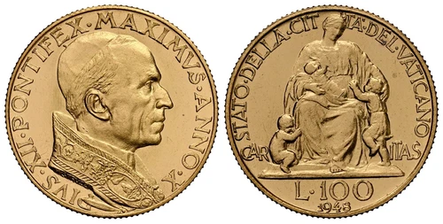 VATICAN CITY. Pius XII 1948 Anno X AV 100 Lire. NGC MS65 Rome KM 39; Fr.-288