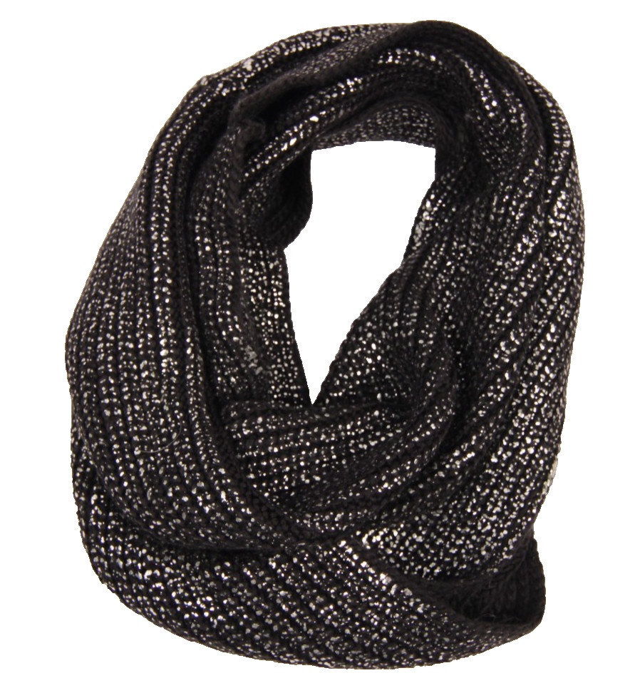 Black / Silver Infinity Scarf Warn Knit Loop Circ… - image 1