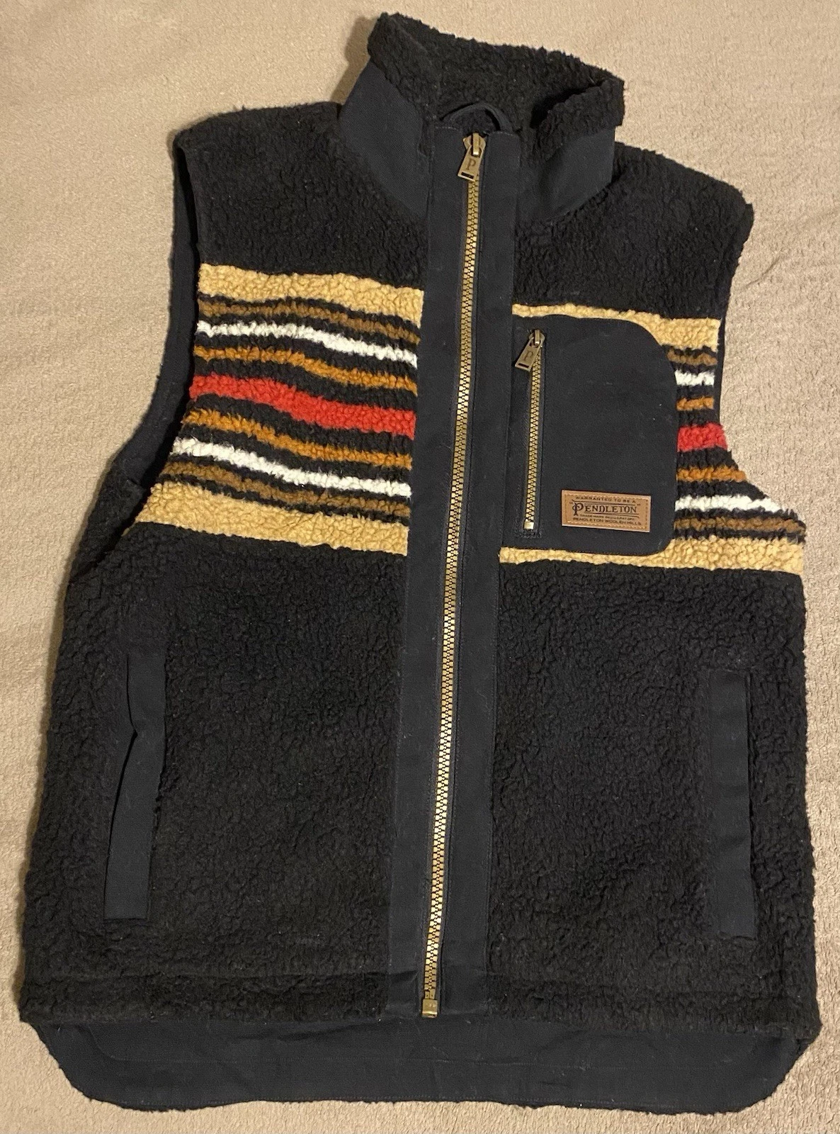Pendleton Men's Ridgeline Olive Camp Stripe Fleece Full-Zip Vest Small