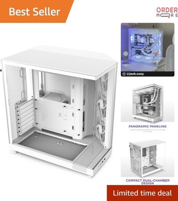 Mid Tower PC Case Metal White Compact Dual-Chamber Airflow Includes Fans
