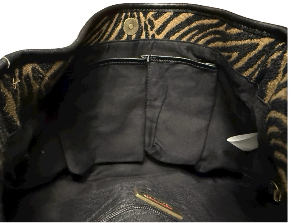 Talbots Purse Zebra Animal Print Fabric Leather Black Brown Shoulder Hobo Bag - Image 3 of 4