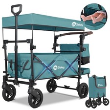 150KG 110L Bollerwagen Faltbar mit Dach PU Reifen mit Bremsen Kinderwagen B Ware