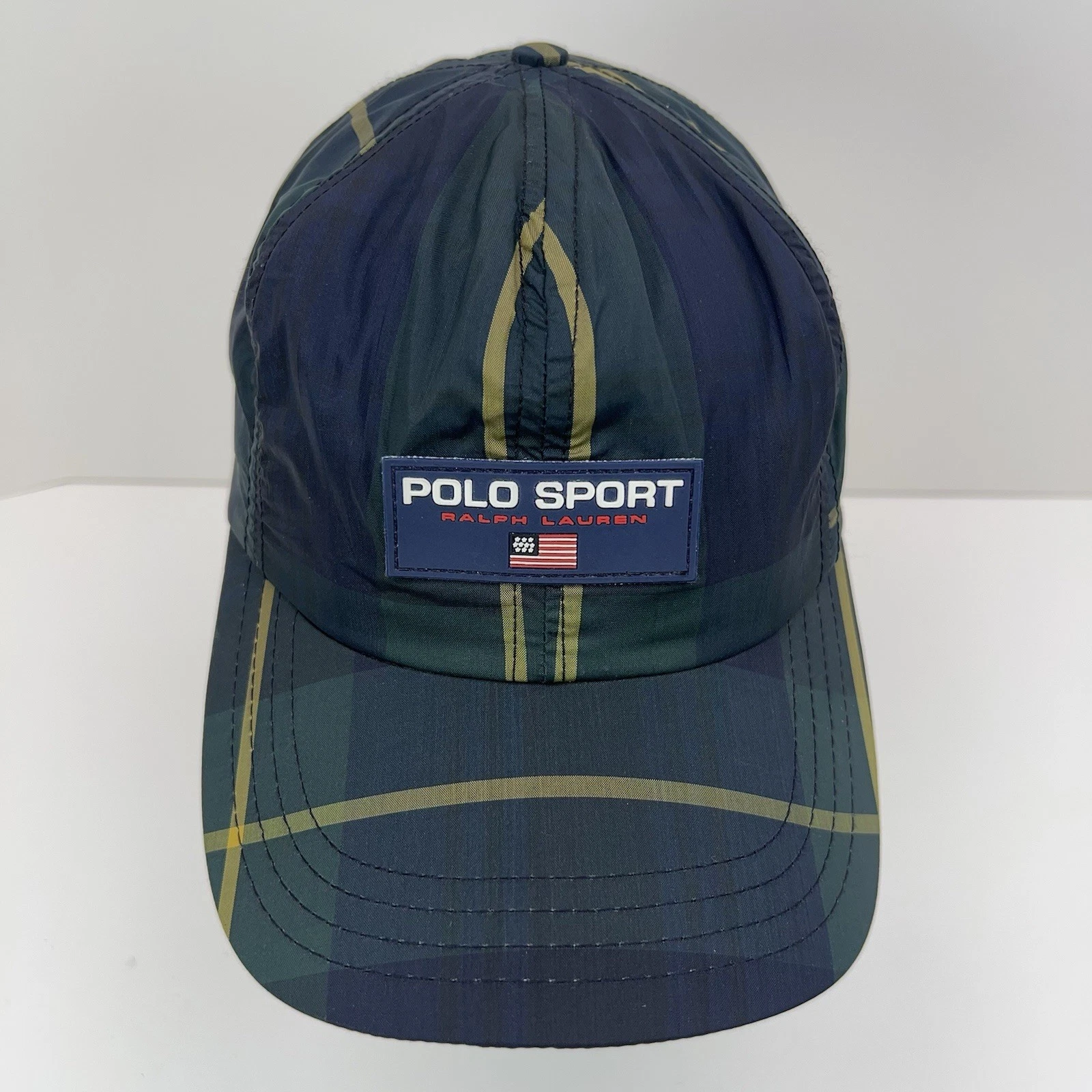 Vtg POLO RALPH LAUREN Cap Tartan Plaid Fleece Lined Hat Adult OS Nylon USA Hat