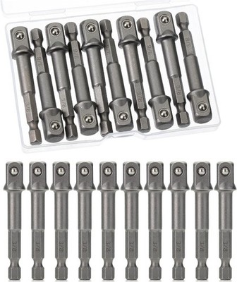 10Pcs Impact Adapter Square Socket Set 3/8 Square Tip 1/4 Hex Shank Drill