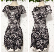 [DDP] PRADA Flower Lace Art Print Short Sleeve Dress Black White Size 36