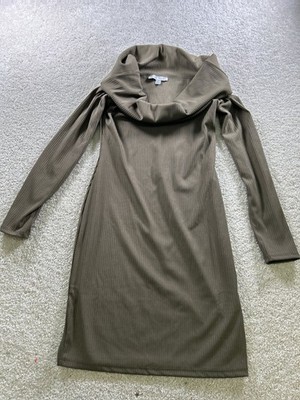Haute Monde Women's Brown Medium Ribbed Knit Cowl Neck Dress