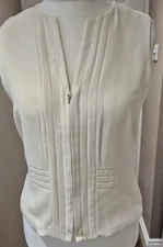  Vintage 90's Principles Cream Front Zip Sleeveless Waistcoat Style Top Uk 12 