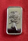 1 Gram Solid Silver Ingot With Beautiful Rose Image! Fine .999 Pure Silver!