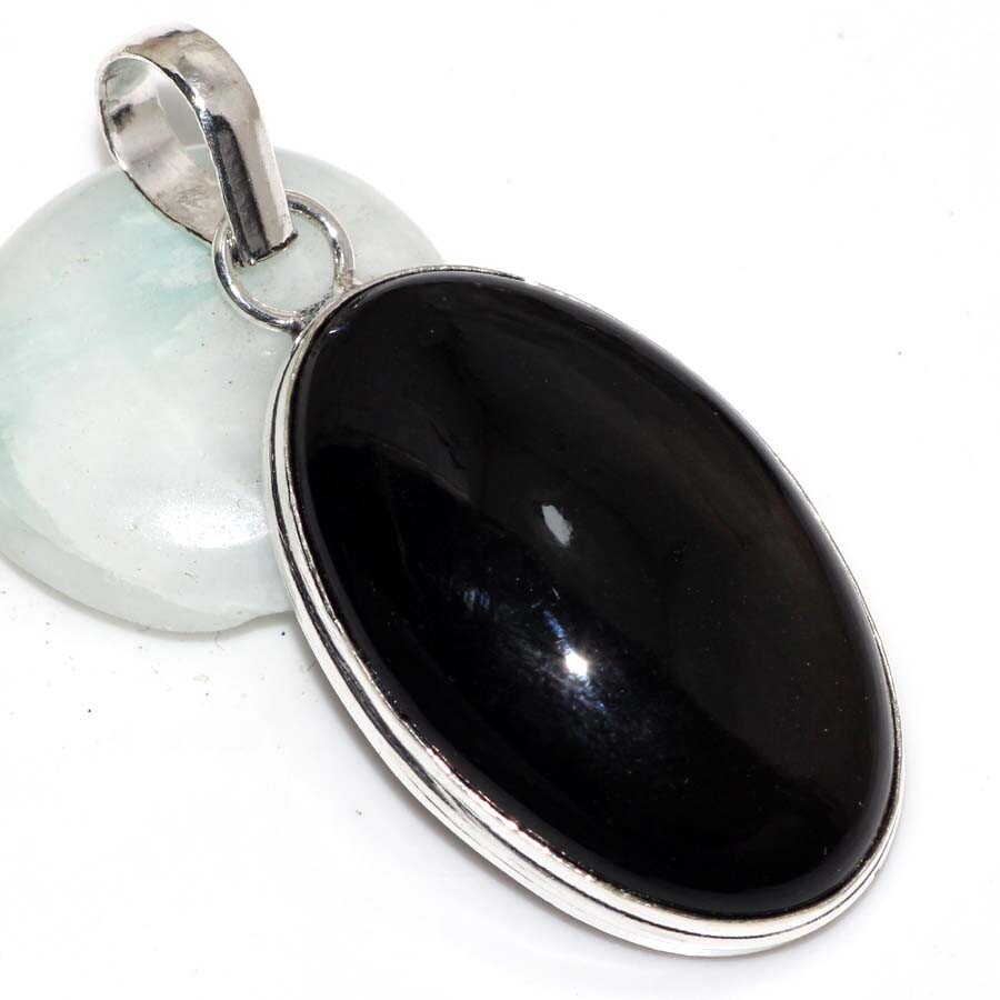 Black Obsidian 925 Silver Plated Gemstone Handmade Pendant 2