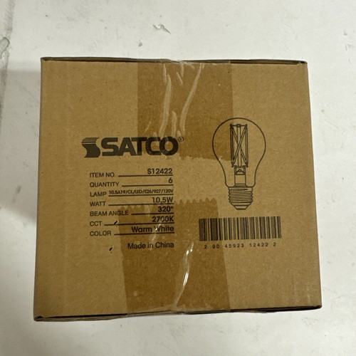 6 Pack Satco S12422 LED Filament 120V 10.5W A19 Medium E26 Clear 27K Warm White - Picture 2 of 6