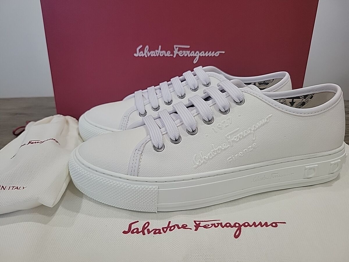 Salvatore Ferragamo Women White Mediterr Low Cut Sneakers 9 Salvatore Ferragamo Women White Mediterr Low Cut Sneakers 9