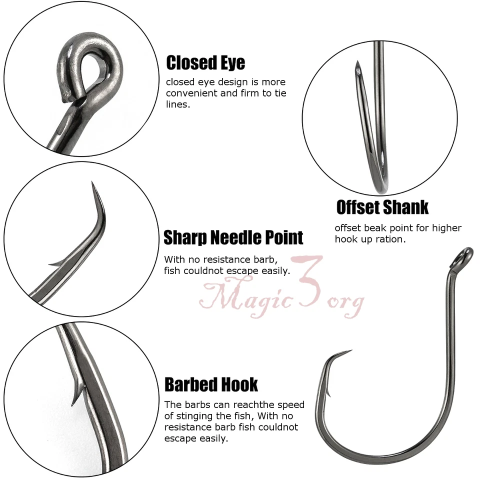 50/100pcs Strong Circle Hooks Offset Turned Up Eye Sea Fishing 1/0 2/0 3/0 4/0  - Image 4 of 4