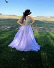 Purple Tule & Gemstone Prom Dress