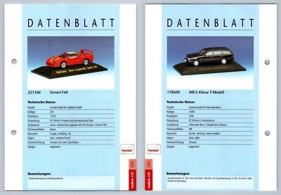 Ferrrari F40 / MB E-Klasse #33/34 Sonderm. 1:43 - Herpa Data Sheet