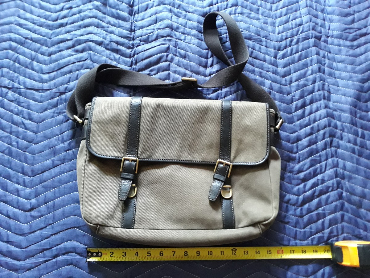 Fossil WHITE GRAY COATED CANVAS BROWN LEATHER TRIM HANDLES SHOULDER BAG BACKPACK Fossil Gray Bags for Men for sale | eBay main image 3