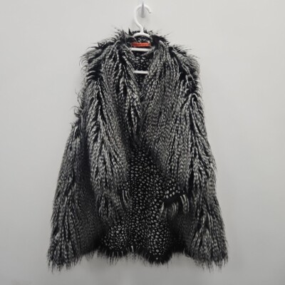 Alice + Olivia Chris Kunstfell Schalkragen Weste Diva Gala Boho Party Grau Medium