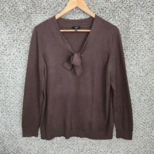 Talbots Top Womens X US 14 Brown Knit V Neck Tie Lightweight Casual Ladies