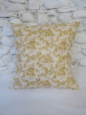 Großer Kissenbezug, creme, gelb, gold, floral, ''Beauworth'' von Ramm, 52 cm.