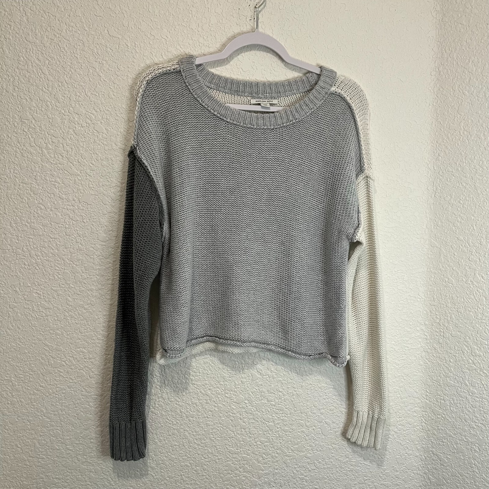American Eagle Two Tone Gray White Pullover Long … - image 11
