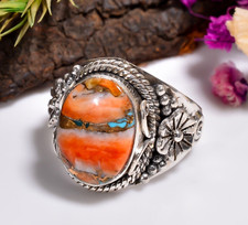 Orange Spiny Oyster Turquoise Ring 925 Sterling Silver Design Statement Rings