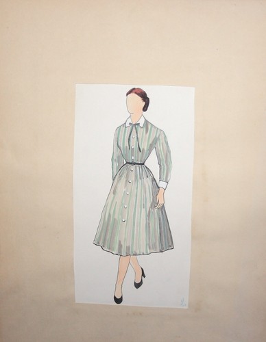 Tableau ancien gouache robe femme costume théâtre signé
