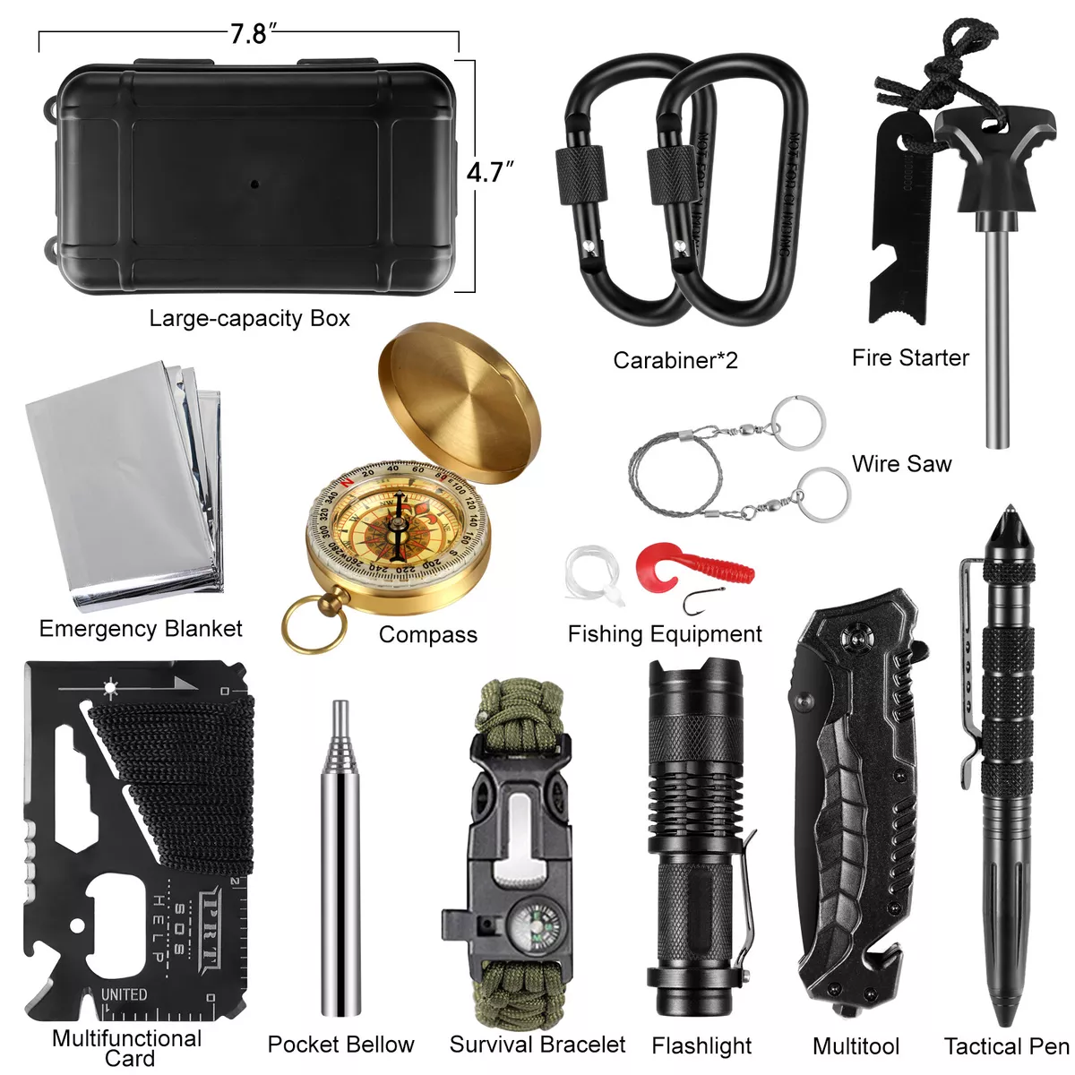 18 1 Wilderness Emergency Survival Kit Camping en plein air Outils de survie  militaire Kit d'équipement Aventure Earthquake Survival Kit