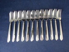  SET OF TWELVE - Oneida Stainless Flatware RADIUS Pastry Forks USA Made *