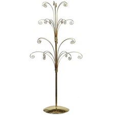 36 Inch Tall Ornament Display Tree, Bright Brass Plated, Holds 24 Ornaments